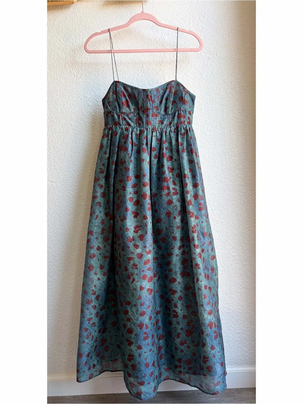 Ulla Johnson Teal Maxi Dress with Brown Spot Print - Picture 5 of 11